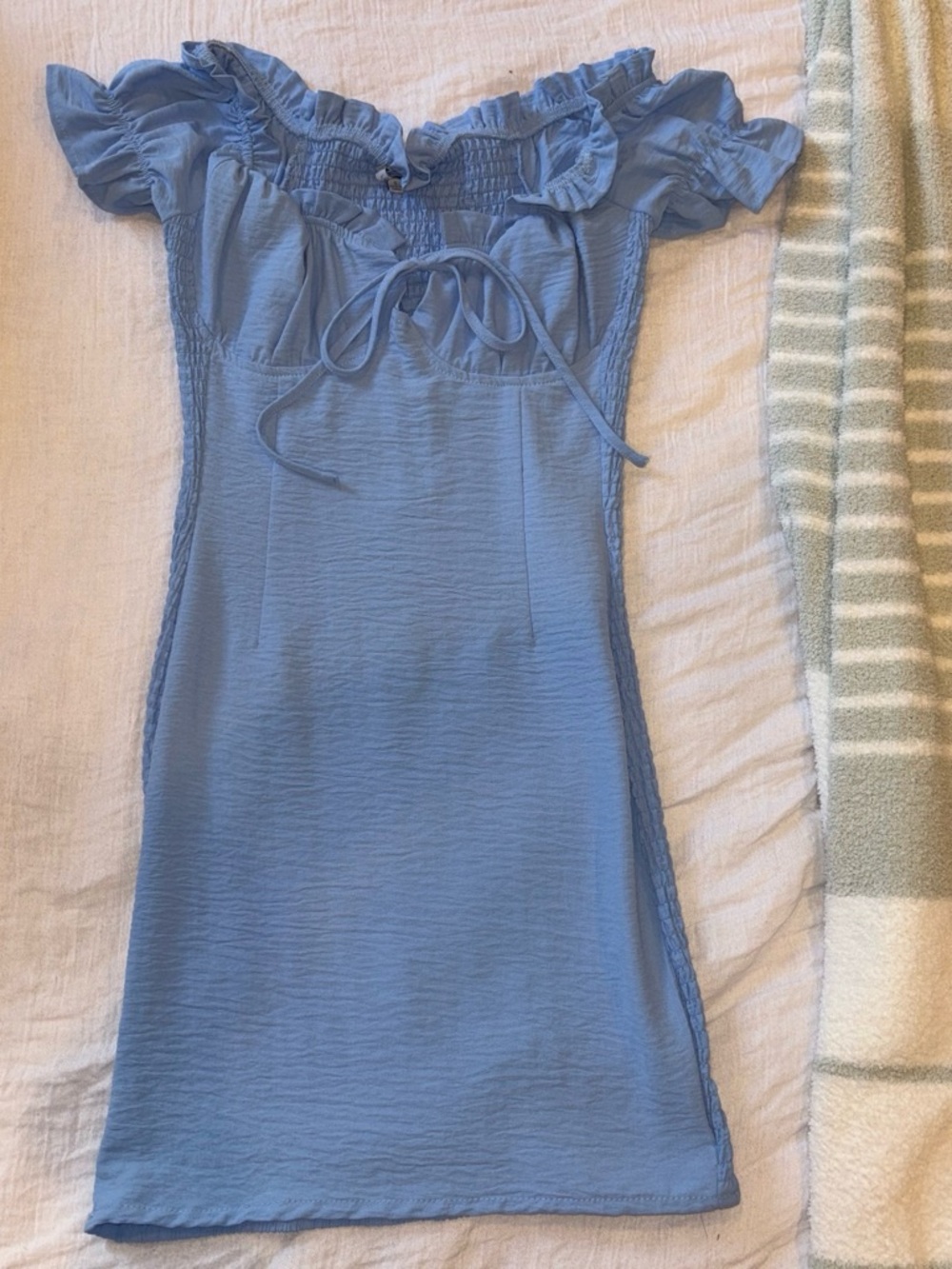 Love Tree Light Blue Off-Shoulder Ruffle Dress